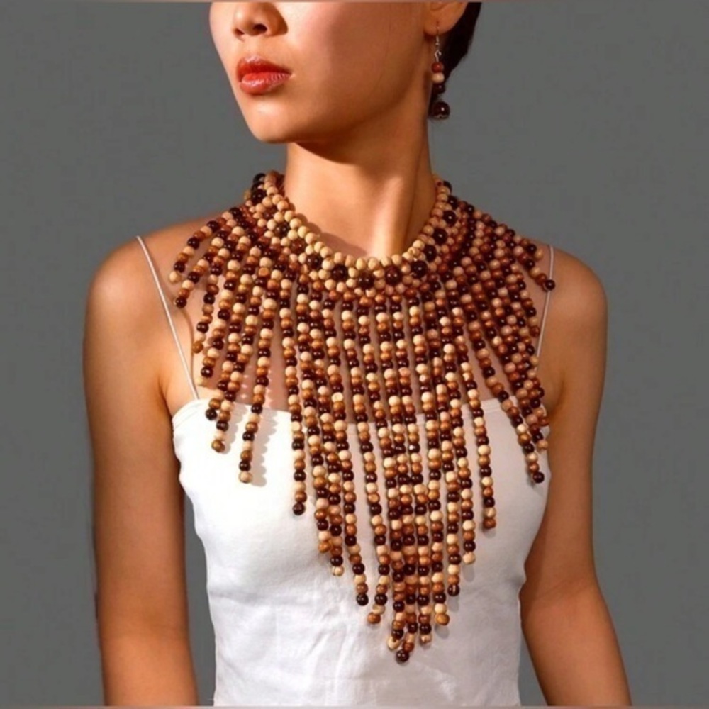 ✨NWT NWT Earring Necklace set Brown Multicolor Bohemian Style Handmade Braided